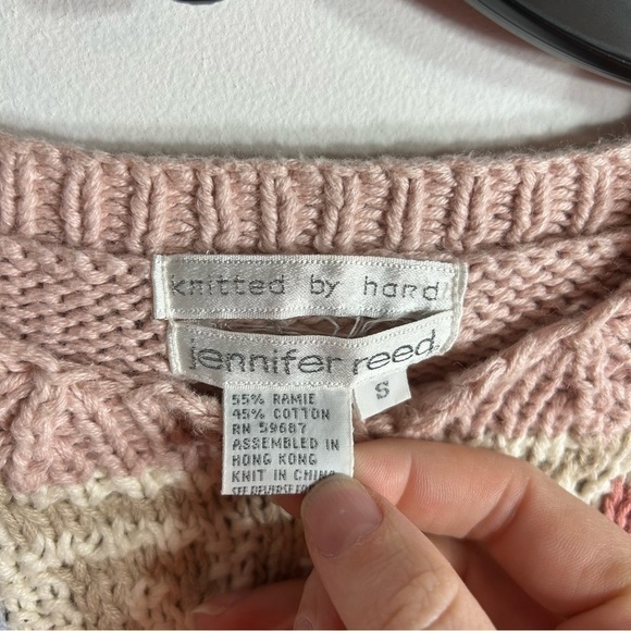 Vintage Knitted By Hand Jennifer Reed Pom Ball Pastel Floral Sweater Small - Picture 2 of 5